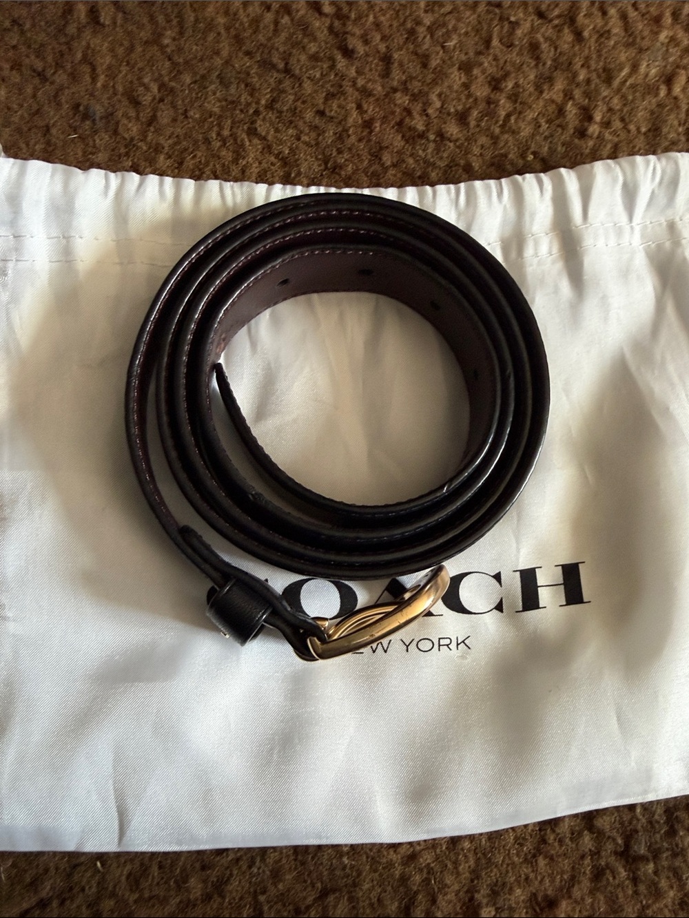 Coach Dark Brown Leather Belt with Gold-Tone Buckle